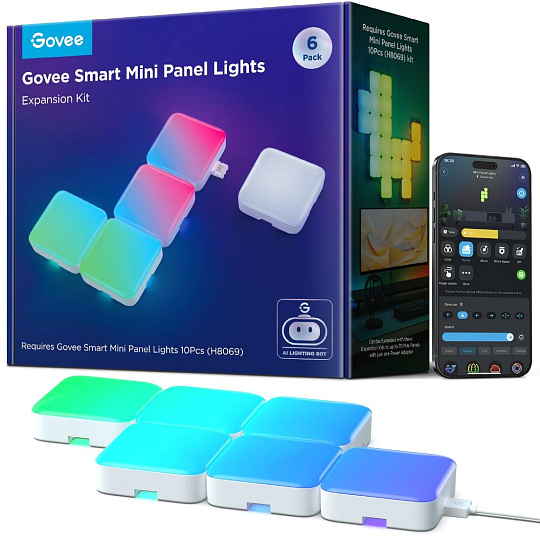 Govee Smart mini RGBIC panely - rozšíření 6ks Govee Smart mini RGBIC panely - rozšíření 6ks