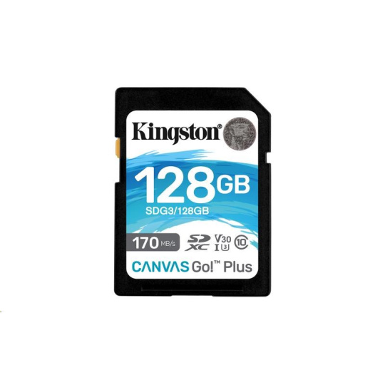 Kingston 128GB SecureDigital Canvas Go! Plus (SDXC) Card, 170R 90W Class 10 UHS-I U3 V30
