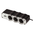 WG - Nabíječka do auta, rozbočovač, 3x zásuvka zapalovače 12V + 1x USB-A, s prodloužením