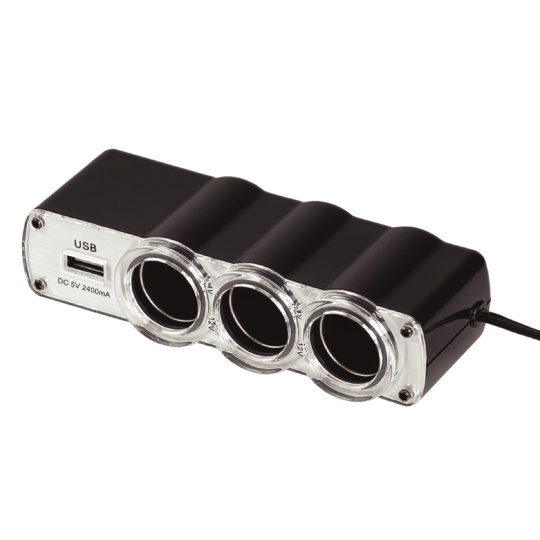 WG - Nabíječka do auta, rozbočovač, 3x zásuvka zapalovače 12V + 1x USB-A, s prodloužením WG - Nabíječka do auta, rozbočovač, 3x zásuvka zapalovače 12V + 1x USB-A, s prodloužením