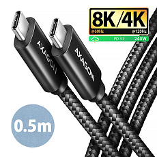 AXAGON BUCM4X-CM05AB NewGEN+ kabel USB-C  USB-C, 0.5m, USB4 Gen 3×2, PD 240W 5A, 8K HD, ALU, oplet, černý
