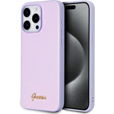 Guess PU Leather Iridescent Metal Script kryt iPhone 15 Pro Max fialový