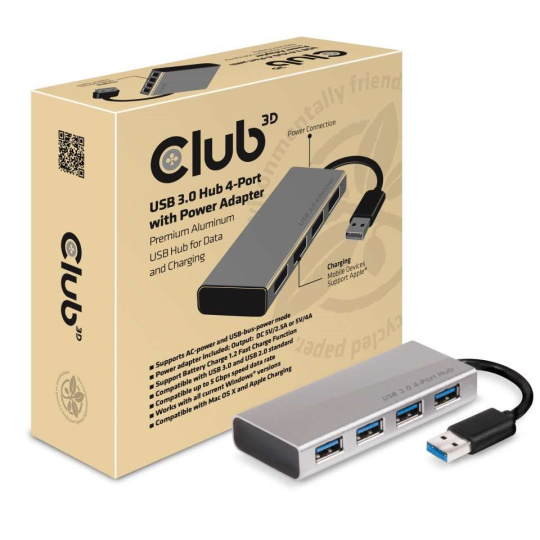 Club3D USB 3.1 Hub 4 porty s napájecím adaptérem