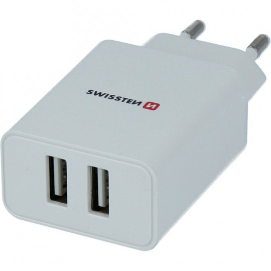 SWISSTEN síťový adaptér SMART IC 2x USB 2,1A POWER bílý (ECO BALENÍ)