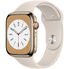Apple Watch Series 8 Cellular 45mm zlatá ocel s hvězdně bílým sportovním řemínkem Apple Watch Series 8 Cellular 45mm zlatá ocel s hvězdně bílým sportovním řemínkem