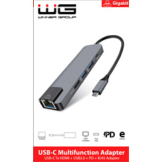 WG - HUB Type-C  4 v1, HDMI + RJ45 + USB3.0, hliníkový