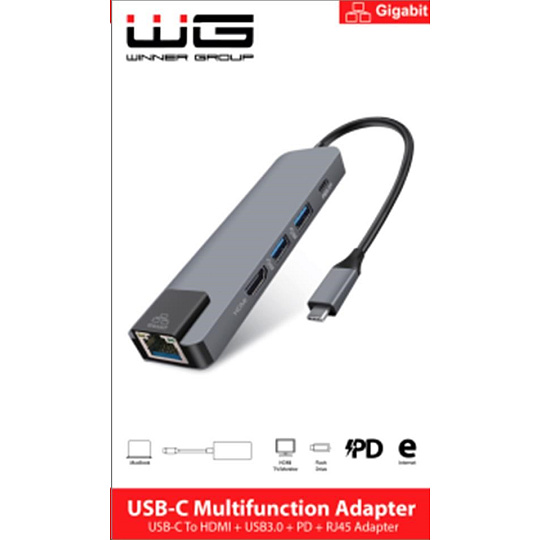 WG - HUB Type-C  4 v1, HDMI + RJ45 + USB3.0, hliníkový