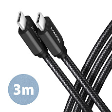AXAGON BUCM3-CM30AB, SPEED kabel USB-C USB-C, 3m, USB 3.2 Gen 1, PD 60W 3A, ALU, oplet, černý AXAGON BUCM3-CM30AB, SPEED kabel USB-C USB-C, 3m, USB 3.2 Gen 1, PD 60W 3A, ALU, oplet, černý