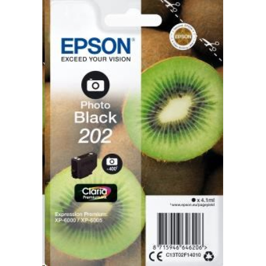 EPSON ink čer Singlepack "Kiwi" Photo Black 202 Claria Premium Ink 4,1 ml