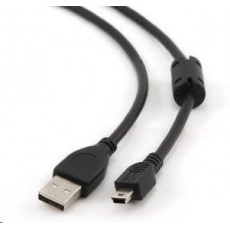 GEMBIRD Kabel USB 2.0 A-Mini B (5pin) propojovací, HQ s ferritovým jádrem, 1,8m, černý GEMBIRD Kabel USB 2.0 A-Mini B (5pin) propojovací, HQ s ferritovým jádrem, 1,8m, černý