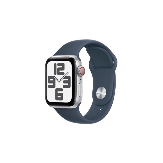 Apple Watch SE Cellular 40mm Stříbrný hliník s bouřkově modrým sportovním řemínkem M/L