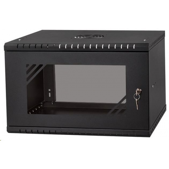 LEXI-Net 19" nástěnný rozvaděč Basic 6U, šířka 520mm, hloubka 350mm, skleněné dveře, bez zad, rozložený, černý