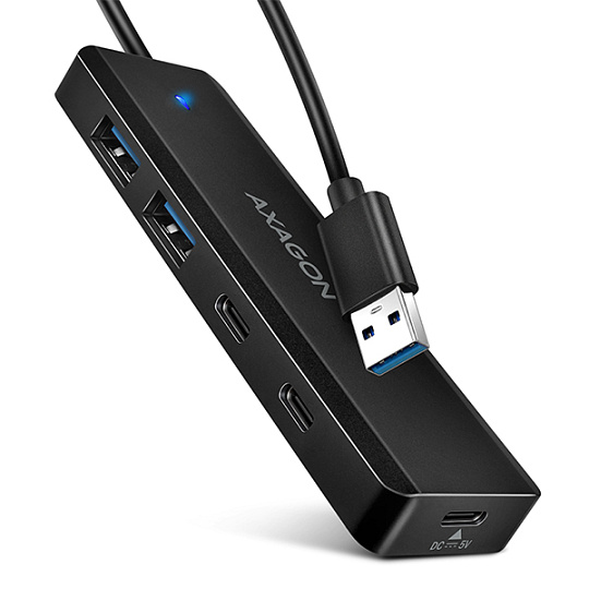AXAGON HUE-C2A, 4× USB 5Gbps TRAVEL hub, 2× USB-A + 2× USB-C, USB-C napájení, kabel USB-A 19cm AXAGON HUE-C2A, 4× USB 5Gbps TRAVEL hub, 2× USB-A + 2× USB-C, USB-C napájení, kabel USB-A 19cm