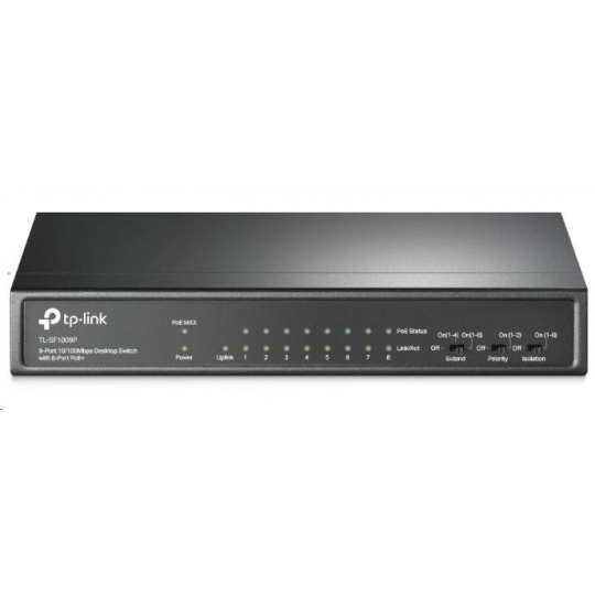 TP-Link switch TL-SF1009P, 9x 10/100Mbs RJ45, 8x PoE+ 65W, fanless