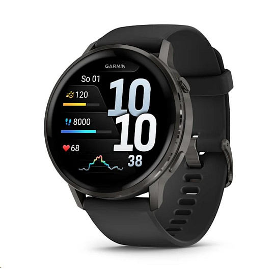Garmin Venu® 4 - 45 mm Slate a Černý silikonový řemínek Garmin Venu® 4 - 45 mm Slate a Černý silikonový řemínek