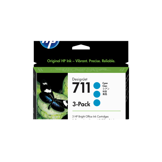 HP 711 Cyan DJ Ink Cart, 29 ml, 3-pack, CZ134A