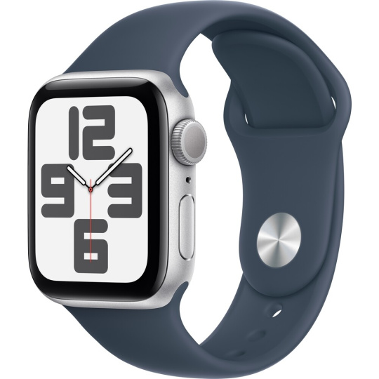 Apple Watch SE GPS 40mm Stříbrný hliník s bouřkově modrým sportovním řemínkem M/L