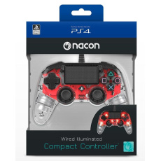 Nacon Wired Compact Controller - ovladač pro PlayStation 4 - průhledný červený Nacon Wired Compact Controller - ovladač pro PlayStation 4 - průhledný červený