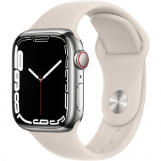 Apple Watch Series 7 Cellular 41mm stříbrná ocel s bílým sportovním řemínkem Apple Watch Series 7 Cellular 41mm stříbrná ocel s bílým sportovním řemínkem