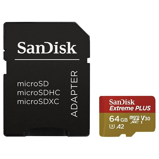 SanDisk micro SDXC karta 64GB Extreme PLUS (200 MB/s Class 10, UHS-I U3 V30) + adaptér SanDisk micro SDXC karta 64GB Extreme PLUS (200 MB/s Class 10, UHS-I U3 V30) + adaptér