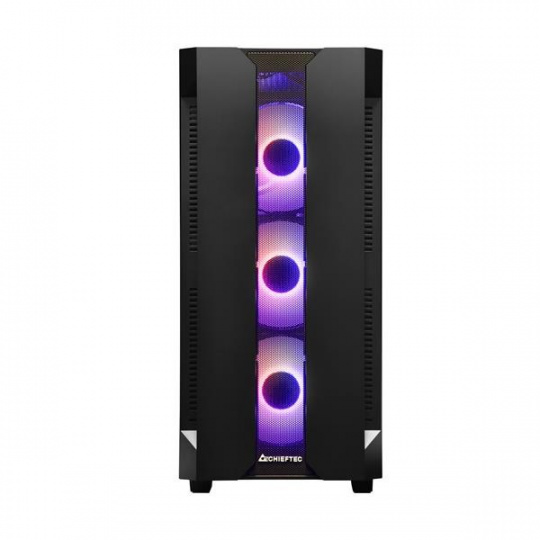 CHIEFTEC skříň Miditower Gaming HUNTER, Black, 4x RGB Rainbow Fan, 2 x USB 3.0, side glass