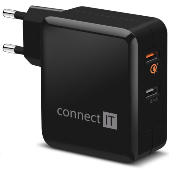 CONNECT IT QUICK CHARGE 3.0 nabíjecí adaptér 2x USB (3,4A), QC 3.0, černý CONNECT IT QUICK CHARGE 3.0 nabíjecí adaptér 2x USB (3,4A), QC 3.0, černý