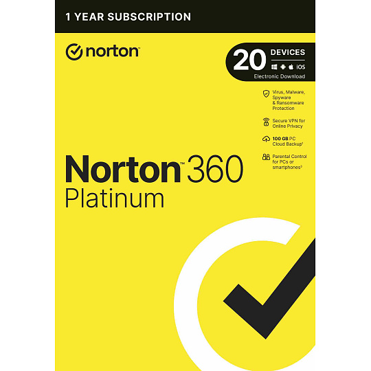 NORTON 360 PLATINUM 100GB +VPN 1 uživatel pro 20 zařízení na 1 rok ESD NORTON 360 PLATINUM 100GB +VPN 1 uživatel pro 20 zařízení na 1 rok ESD