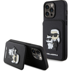 Karl Lagerfeld PU Saffiano Card Slot Stand Karl and Choupette Kryt iPhone 15 Pro Max černý