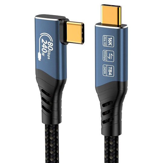 PREMIUMCORD Kabel USB4™ Version2.0 80Gbps 16K@60Hz 240W Thunderbolt 3 a 4 kabel zahnutý 1m