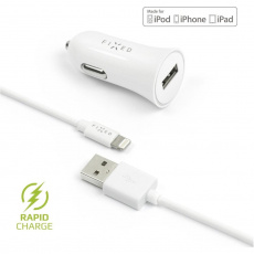 FIXED Rapid Charge autonabíječka s odnímatelným Lightning kabelem, 2,4A bílá FIXED Rapid Charge autonabíječka s odnímatelným Lightning kabelem, 2,4A bílá