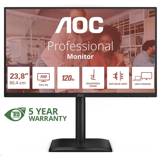 AOC MT 23,8" 24E4CV - 1920x1080,IPS,120Hz,1xHDMI,1xDP,USBhub,USB-C,PD,RJ45,Repro,Pivot AOC MT 23,8" 24E4CV - 1920x1080,IPS,120Hz,1xHDMI,1xDP,USBhub,USB-C,PD,RJ45,Repro,Pivot