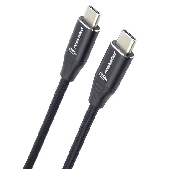 PREMIUMCORD Kabel USB-C M/M, 240W 480Mbps černý bavlněný oplet, 2m PREMIUMCORD Kabel USB-C M/M, 240W 480Mbps černý bavlněný oplet, 2m