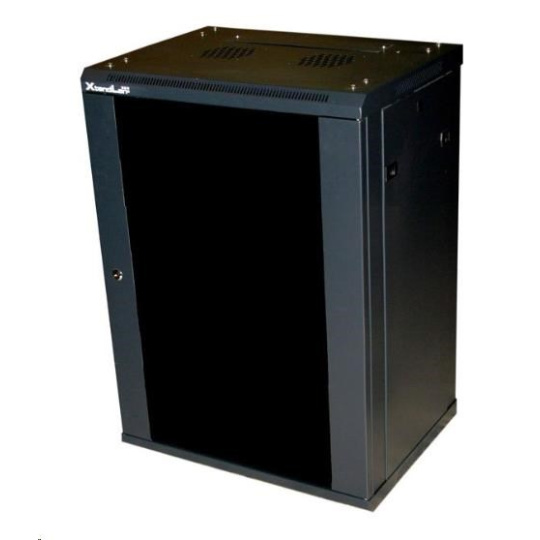 XtendLan 19" nástěnný rozvaděč 12U, šířka 600mm, hloubka 450mm, nosnost 60 kg, skleněné kouřové dveře, svařovaný, černý XtendLan 19" nástěnný rozvaděč 12U, šířka 600mm, hloubka 450mm, nosnost 60 kg, skleněné kouřové dveře, svařovaný, černý