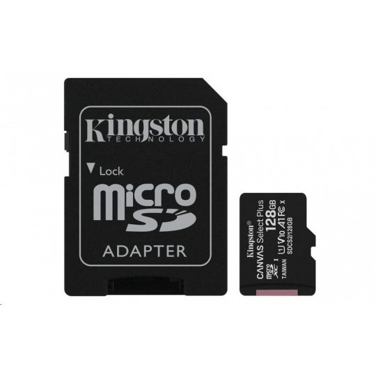 Kingston 128GB micSDXC Canvas Select Plus 100R A1 C10 Card + SD adaptér