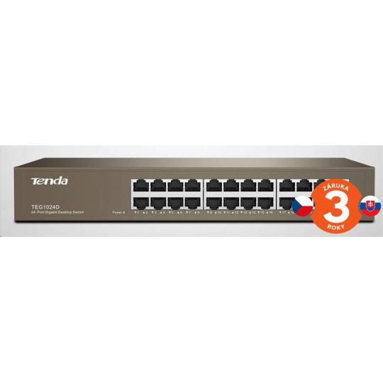 Tenda TEG1024D 24-port Gigabit Ethernet Switch, 10/100/1000 Mbps, fanless, rackmount Tenda TEG1024D 24-port Gigabit Ethernet Switch, 10/100/1000 Mbps, fanless, rackmount