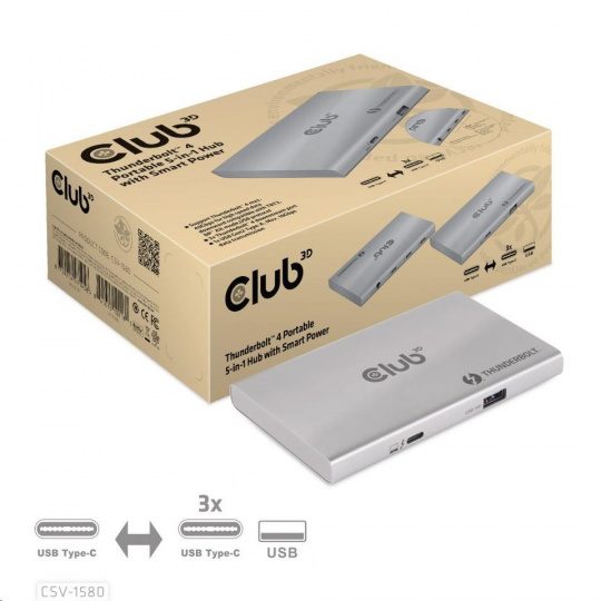 Club3D Rozbočovač Thunderbolt 4 Portable 5-in-1 Hub with Smart Power