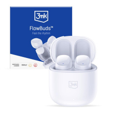 3mk bezdrátová stereo sluchátka FlowBuds, nabíjecí pouzdro, bílá