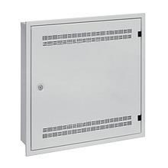 Solarix rozvaděč LC-18 do zdi s lištami 2U, 4U a 11U, 550x550 šedá RAL7035 s rámečkem k zazdění LC-18-55-15-W-G