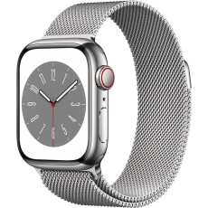 Apple Watch Series 8 Cellular 41mm stříbrná ocel se stříbrným milánským tahem Apple Watch Series 8 Cellular 41mm stříbrná ocel se stříbrným milánským tahem