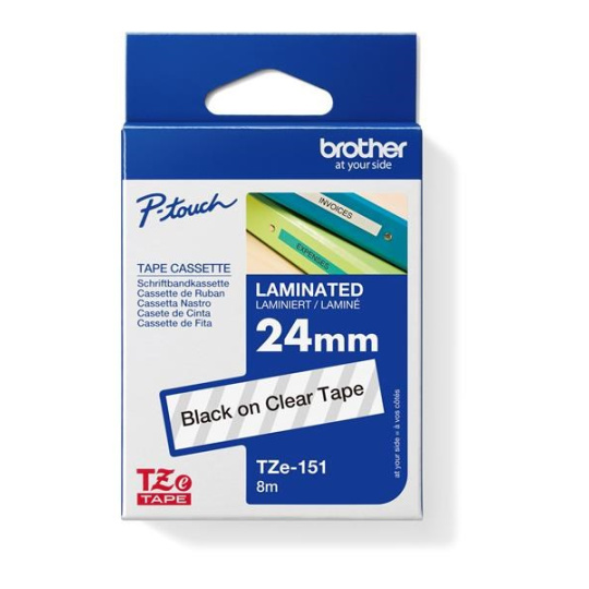 BROTHER TZE151 - kazeta TZ šířky 24mm, laminovaná TZE-151, průsvitná/černé písmo BROTHER TZE151 - kazeta TZ šířky 24mm, laminovaná TZE-151, průsvitná/černé písmo