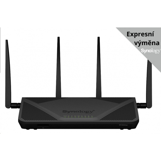 Synology RT2600AC 2,4GHz / 5GHz 802.11a/b/g/n/ac (2C/1,7GHz/512MBRAM/1xUSB3.0/1xUSB2.0/1xSD/1xGbEWAN,4xGbELAN)