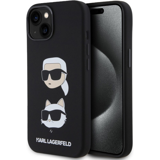 Karl Lagerfeld Liquid Silicone Karl and Choupette Heads Kryt iPhone 15 černý