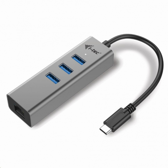 i-tec USB-C Metal 3-portový HUB s Gigabit Ethernet adapterem