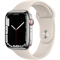 Apple Watch Series 7 Cellular 45mm stříbrná ocel s bílým sportovním řemínkem Apple Watch Series 7 Cellular 45mm stříbrná ocel s bílým sportovním řemínkem