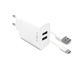 FIXED síťový adaptér 15 W Smart Rapid Charge s 2xUSB výstupem a USB/USB-C kabel bílá