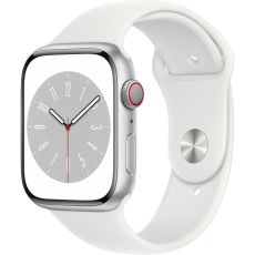 Apple Watch Series 8 Cellular 45mm stříbrný hliník s bílým sportovním řemínkem Apple Watch Series 8 Cellular 45mm stříbrný hliník s bílým sportovním řemínkem