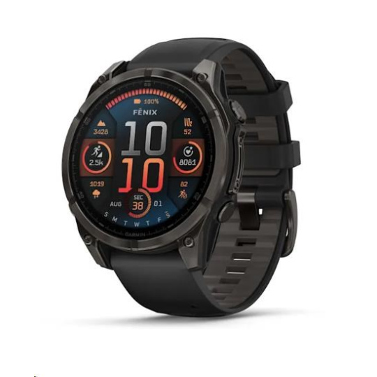 Garmin fenix® 8 – 47 mm, AMOLED, Sapphire, Carbon grey DLC titanium s Black/Gray silikonovým řemínkem, EU Garmin fenix® 8 – 47 mm, AMOLED, Sapphire, Carbon grey DLC titanium s Black/Gray silikonovým řemínkem, EU