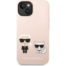 Karl Lagerfeld and Choupette Liquid Silicone kryt iPhone 14 Plus růžový