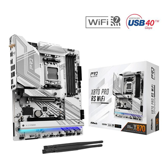 ASRock MB Sc AM5 X870 PRO RS WIFI, AMD X870, 4xDDR5, 1xHDMI, 2xUSB4, WI-FI