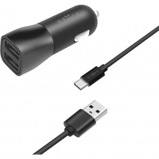 FIXED autonabíječka s 2x USB-A a kabelem USB-C 15 W černá FIXED autonabíječka s 2x USB-A a kabelem USB-C 15 W černá